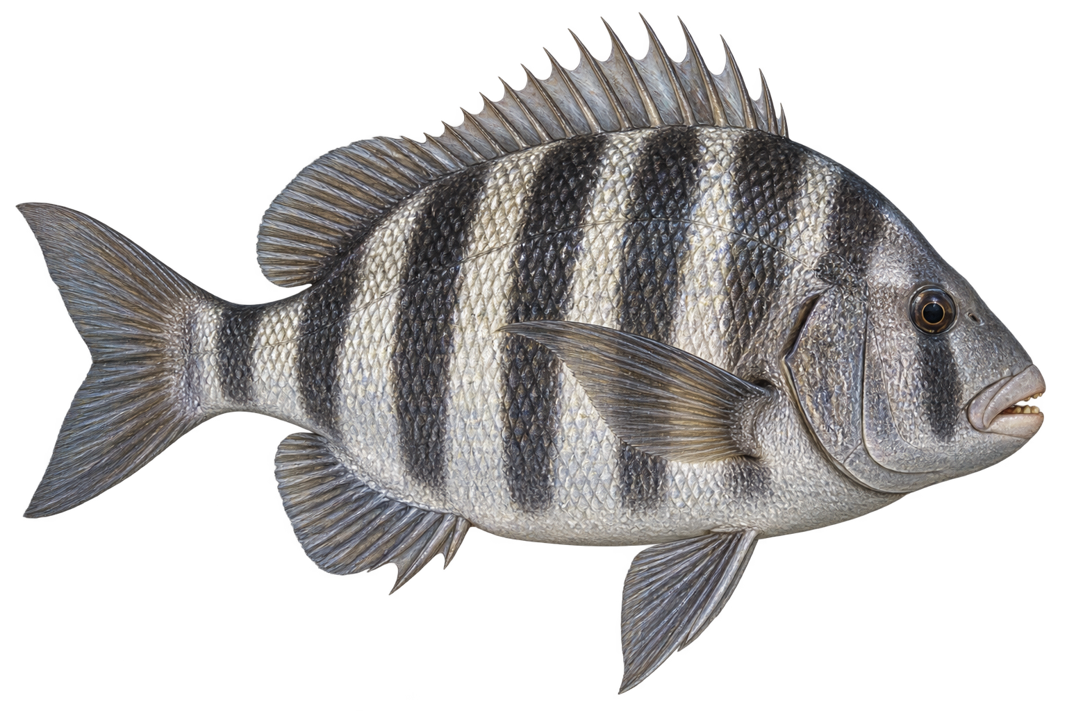 Detailed side profile of a sheepshead